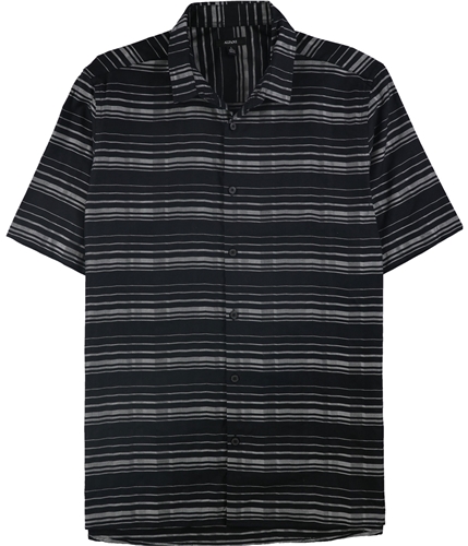 Alfani Mens Short Sleeve Striped Button Up Shirt deepblack L