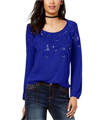I-N-C Womens Sequined Knit Blouse brightblue M