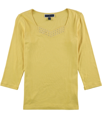 Karen Scott Womens Pleated Neckline Pullover Blouse warmgold S