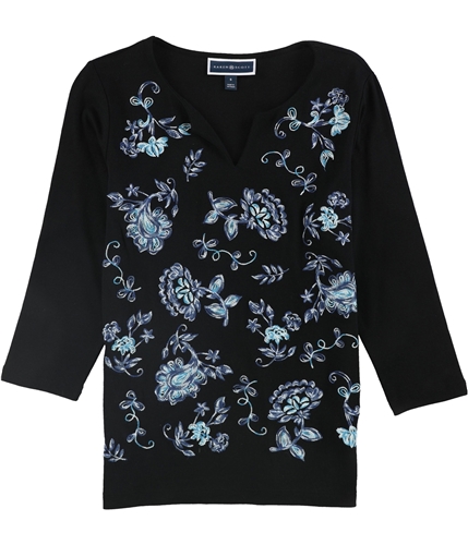 Karen Scott Womens Embroidered Pullover Blouse black 3X