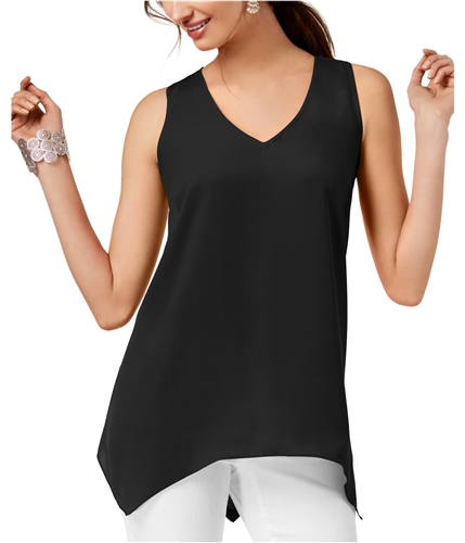 I-N-C Womens Hankerchief Hem Sleeveless Blouse Top black XS