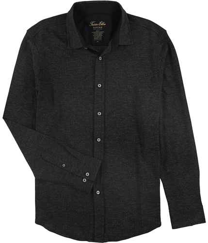 Tasso Elba Mens Herringbone Button Up Shirt black XL