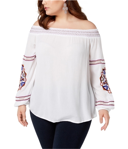 I-N-C Womens Embroidered Off the Shoulder Blouse white 2X