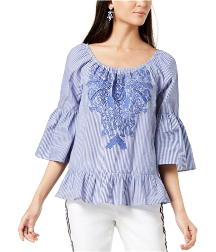I-N-C Womens Embroidered Peasant Blouse chambray M