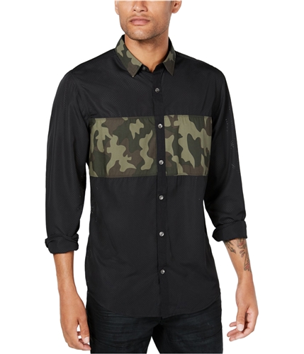 I-N-C Mens Camouflage Button Up Shirt deepblack S