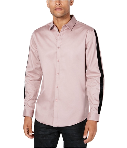 I-N-C Mens Velvet Stripe Button Up Shirt pink M