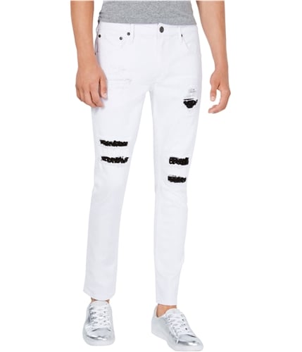I-N-C Mens Studded Repair Skinny Fit Jeans white 30x30