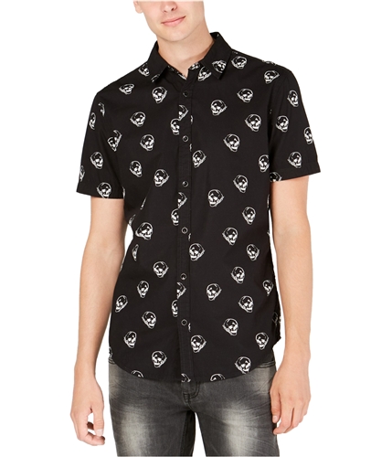 I-N-C Mens Skull Button Up Shirt black XS