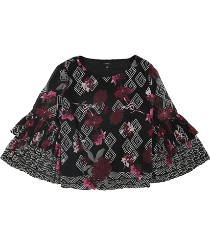 Alfani Womens Pleated Bell Sleeve Pullover Blouse black 1X