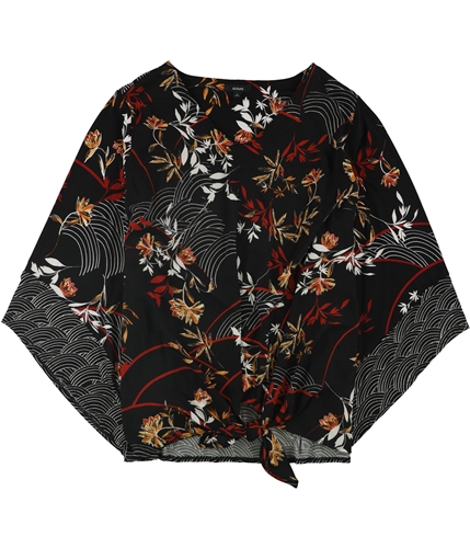 Alfani Womens Knot-Front Butterfly Sleeve Kimono Top Blouse rustfloral 2X
