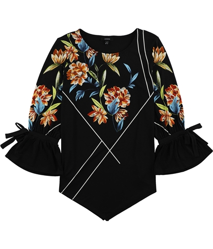 Alfani Womens Floral Pointed Hem Pullover Blouse black M