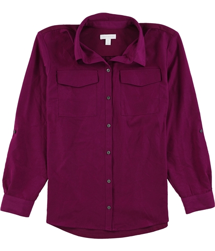 Charter Club Womens Solid Button Up Shirt autumnberry PL