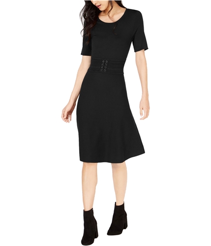 maison Jules Womens Belted Fit & Flare Dress deepblack XXS
