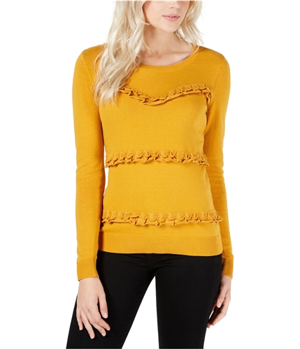 maison Jules Womens Ruffled Pullover Sweater goldenpoppy XXS
