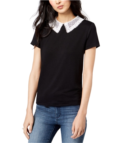 maison Jules Womens Lace-Collar Basic T-Shirt deepblack M