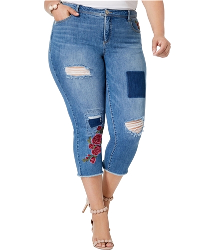 I-N-C Womens Embroidered Roses Cropped Jeans blue 16W/25