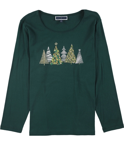 Karen Scott Womens Holiday-Tree Print Embellished T-Shirt green 1X