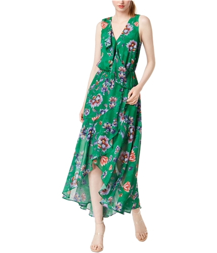 bar III Womens Floral Ruffled High-Low Dress medgreen XS