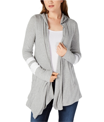 I-N-C Womens Hooded Varsity Cardigan Sweater gray S
