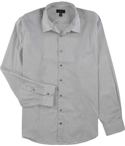 Alfani Mens Dot And Check Button Up Dress Shirt white 18-18.5