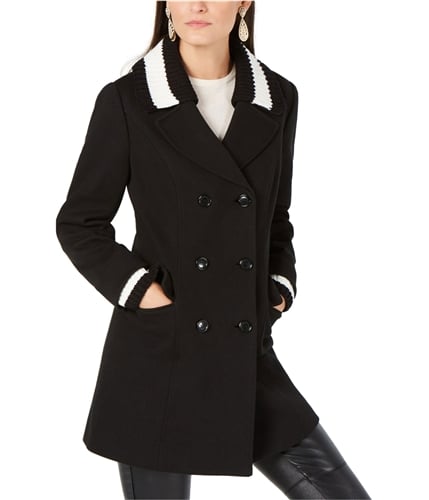 I-N-C Womens Varsity Rib Pea Coat black S