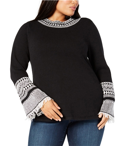 Style & Co. Womens Frayed Hem Knit Sweater black 1X