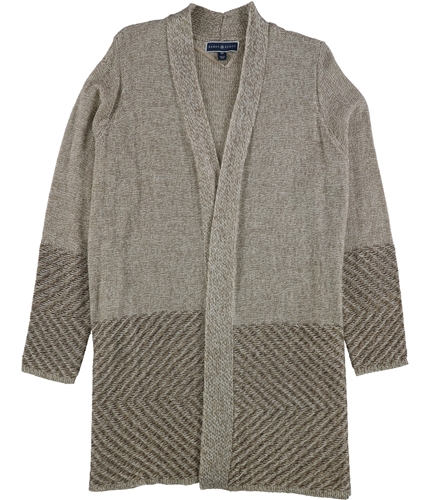 Karen Scott Womens Pattern Cardigan Sweater taupe 2X
