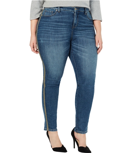 Style & Co. Womens Metallic Side-Stripe Skinny Fit Jeans medblue 16W/29