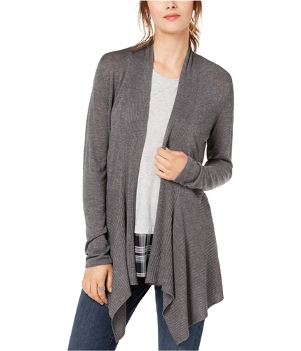 I-N-C Womens Ribbed Cardigan Sweater gray XS