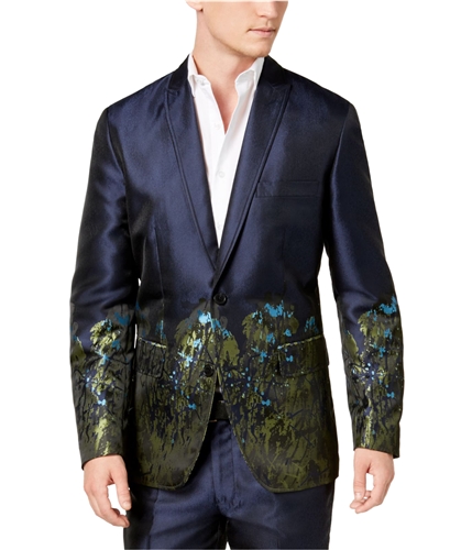 I-N-C Mens Peacock Two Button Blazer Jacket navy XS