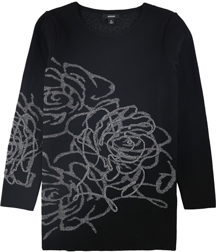 Alfani Womens Abstract-Print Pullover Sweater blkgunmtl XS