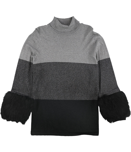 Alfani Womens Faux Fur Cuff Pullover Sweater black M
