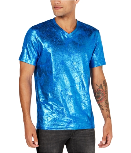 I-N-C Mens Foil Coated Embellished T-Shirt vibrantblue XS