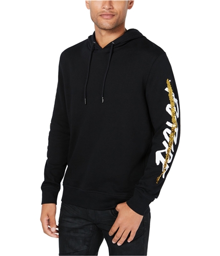 I-N-C Mens Sequin Graphic Hoodie Sweatshirt black XS