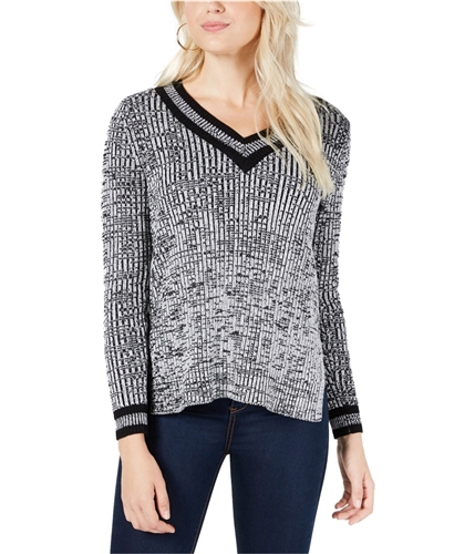 maison Jules Womens Striped Trim Pullover Sweater marlblack XS