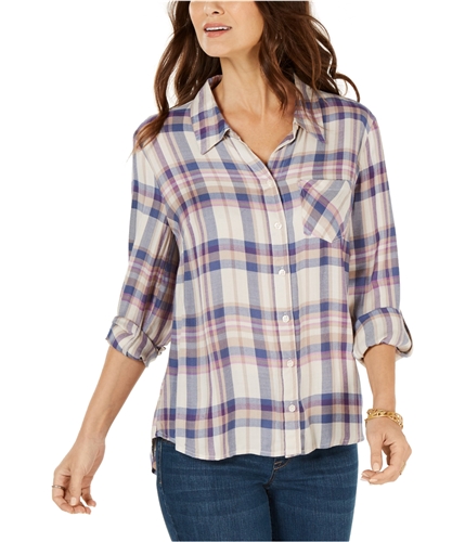 Style & Co. Womens Roll-Tab Button Up Shirt plaid PL