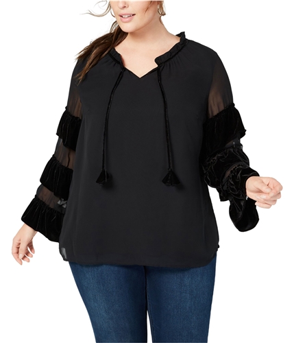 Style & Co. Womens Velvet Illusion Pullover Blouse black 1X