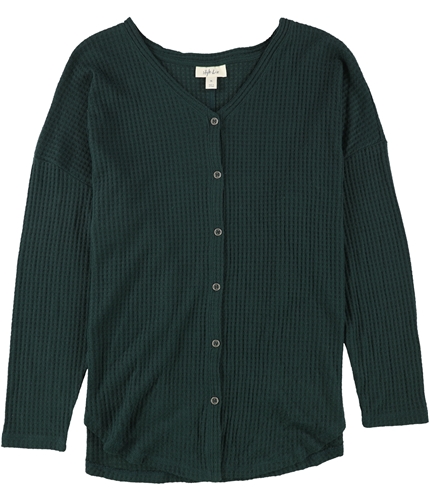 Style & Co. Womens Button Front Thermal Blouse green XL