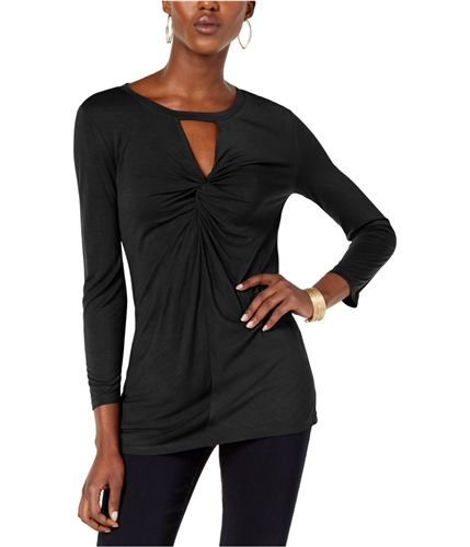 I-N-C Womens Twist-Front Pullover Blouse black XS