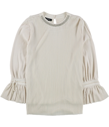 Alfani Womens Embellished Collar Pullover Blouse ltbeige M