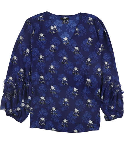 Alfani Womens Ruffle Sleeve Pullover Blouse blue M