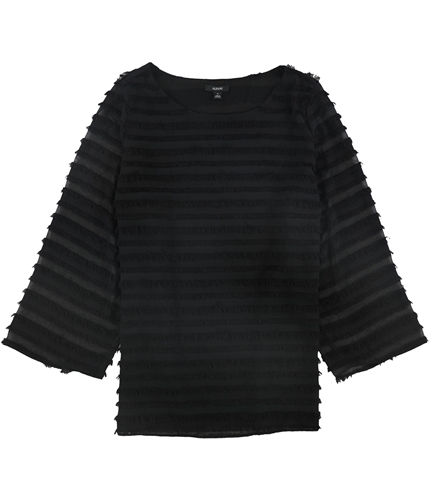 Alfani Womens Fringe-Stripe Pullover Blouse black 1X