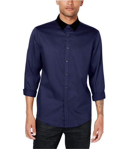 I-N-C Mens Velvet Collar Button Up Shirt darkblue L