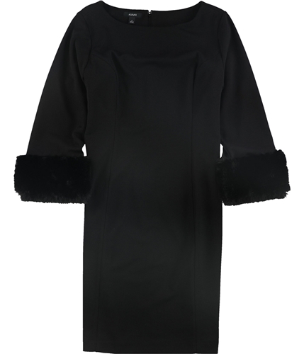 Alfani Womens Faux Fur Trim Shift Dress black 6