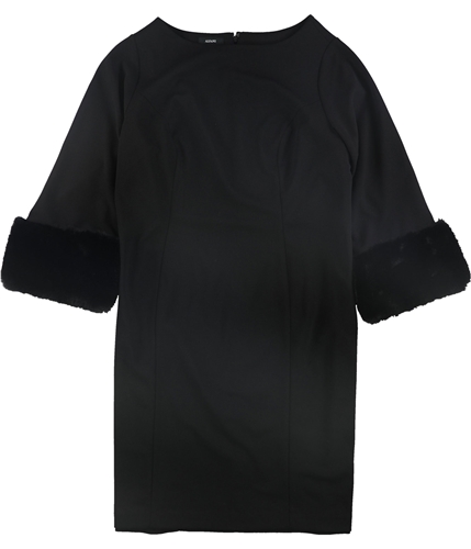 Alfani Womens Faux Fur Cuff Shift Dress black 14W