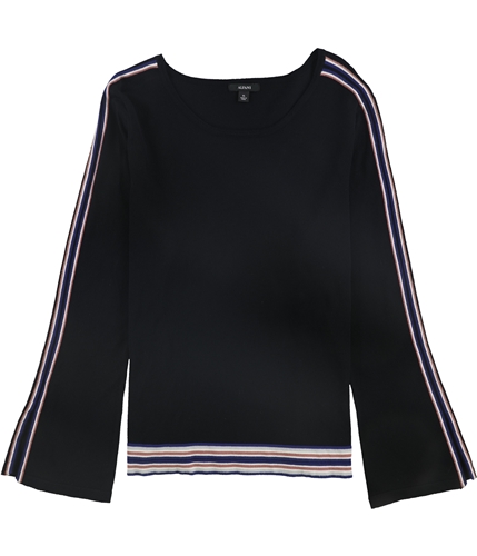 Alfani Womens Striped Bell Sleeve Pullover Sweater black S