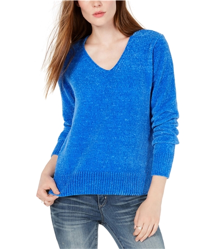 maison Jules Womens Chenille V-Neck Pullover Sweater brightblue XXS