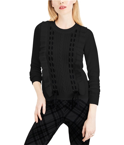 maison Jules Womens Ruffle Lace Pullover Sweater black XXS