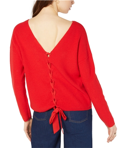 maison Jules Womens Back Lace Knit Sweater mediumred XXS
