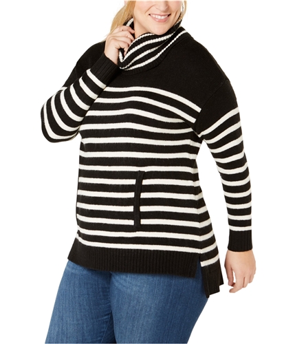 Charter Club Womens Striped Cowl Neck Pullover Sweater black 2X